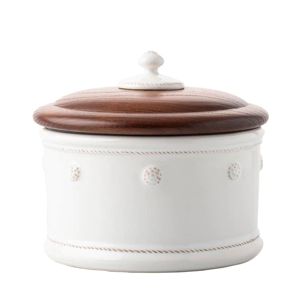 Berry & Thread Dog Treat Canister with Wooden Lid - Whitewash