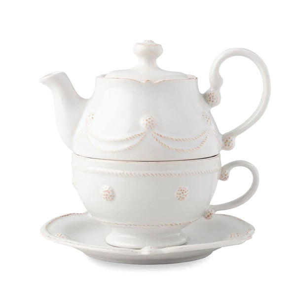 Berry & Thread Tea for One with Saucer - Whitewash