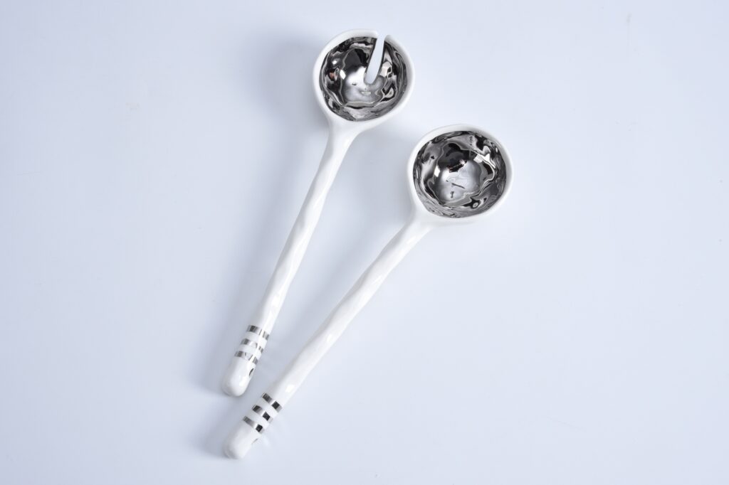 White Salad Servers with Silver by Pampa Bay