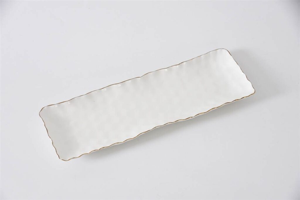 Portofina Rectangular White Tray with Gold Trim