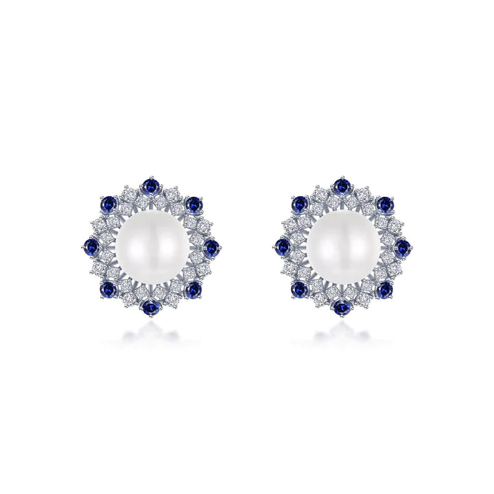 Cultured Freshwater Pearl Sunburst Halo Stud Earrings