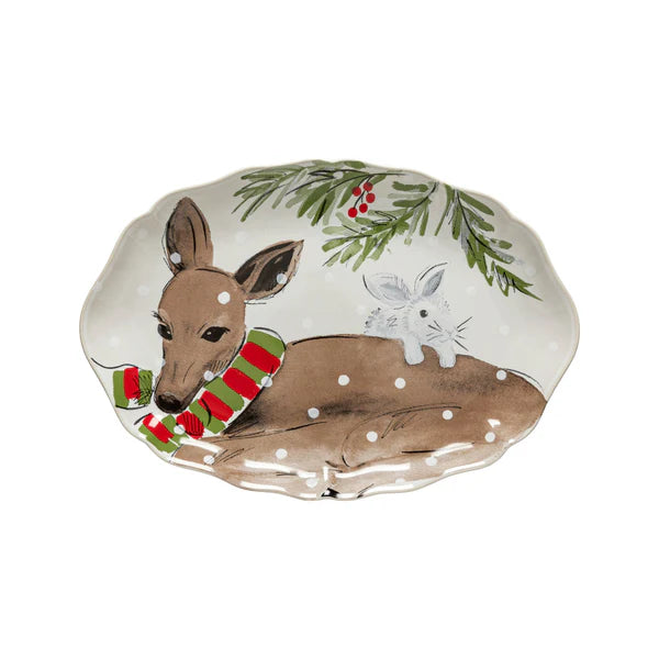 Deer Friends Small Oval Platter White