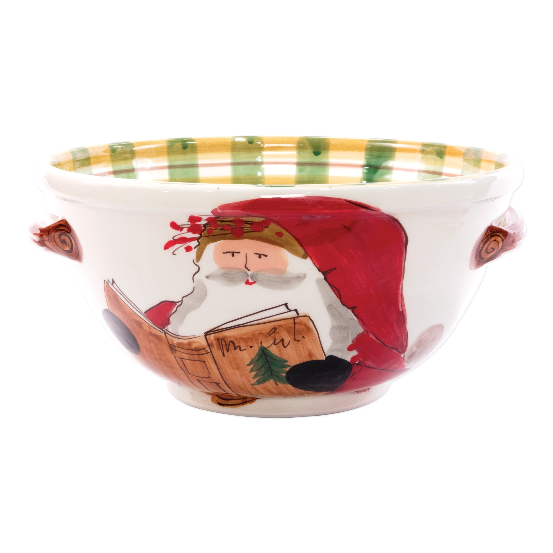 Old St. Nick Medium Handled Bowl w/ Santa Reading