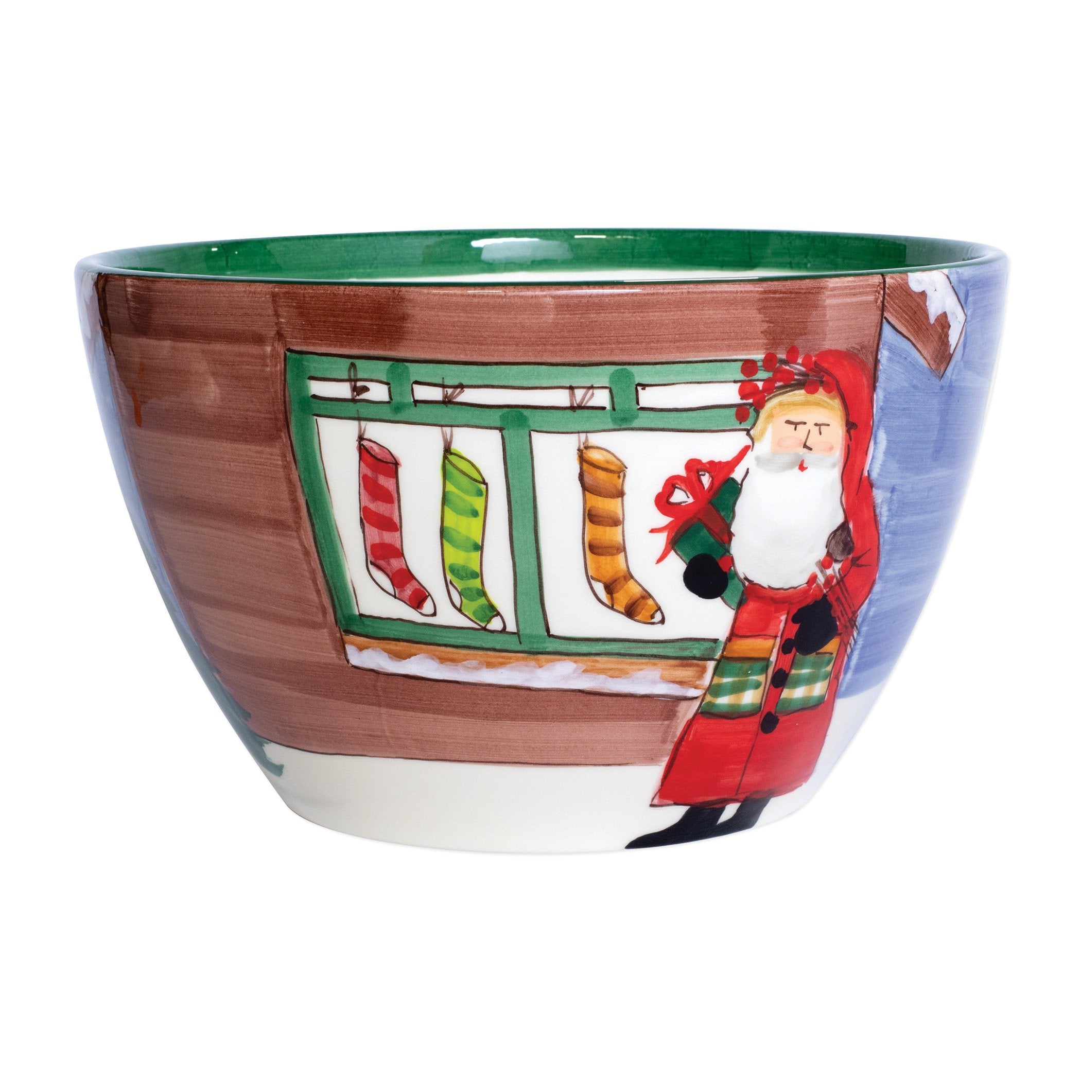 Old St. Nick Large Deep Bowl - Santa w/ Stockings