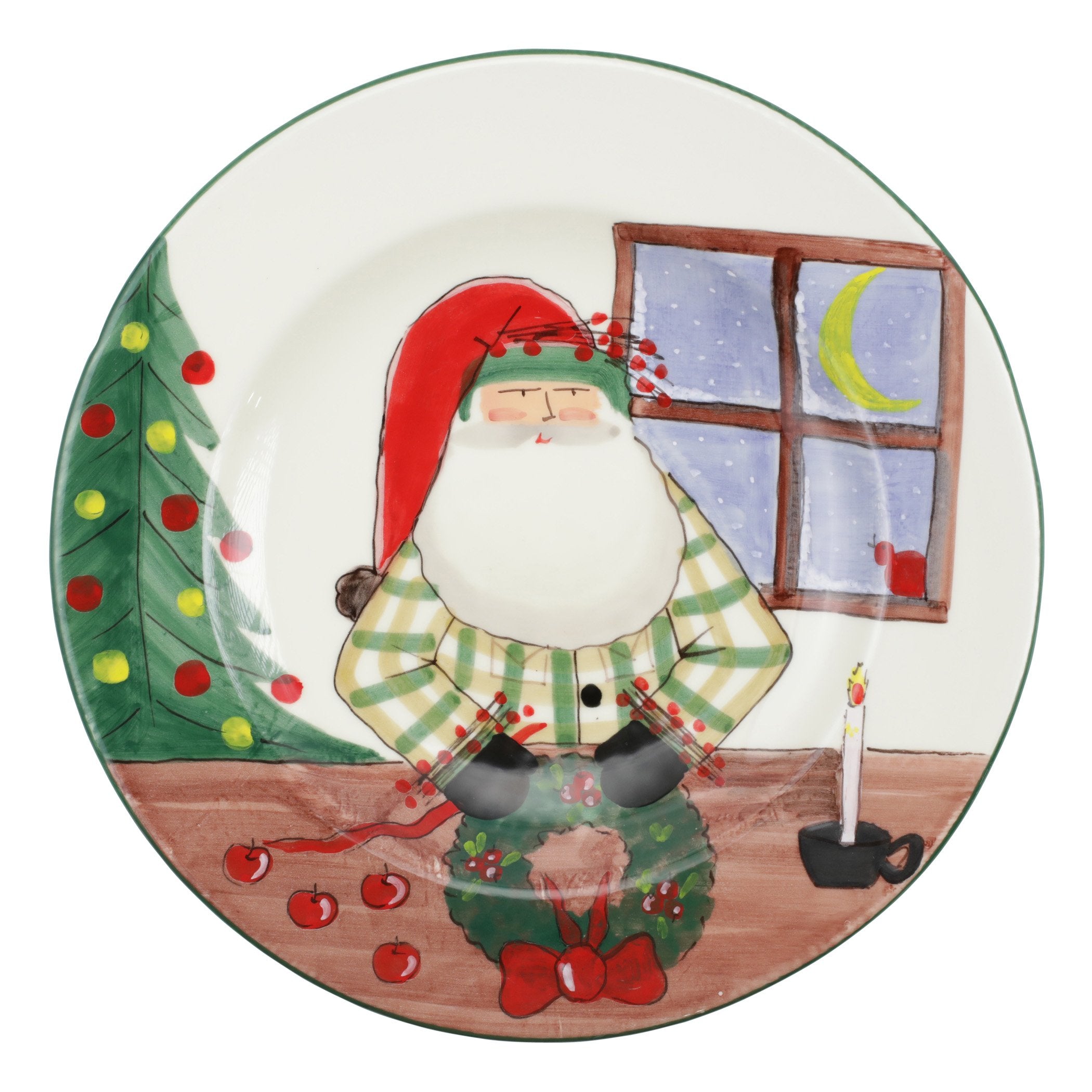Old St. Nick Rimmed Round Platter w/ Wreath