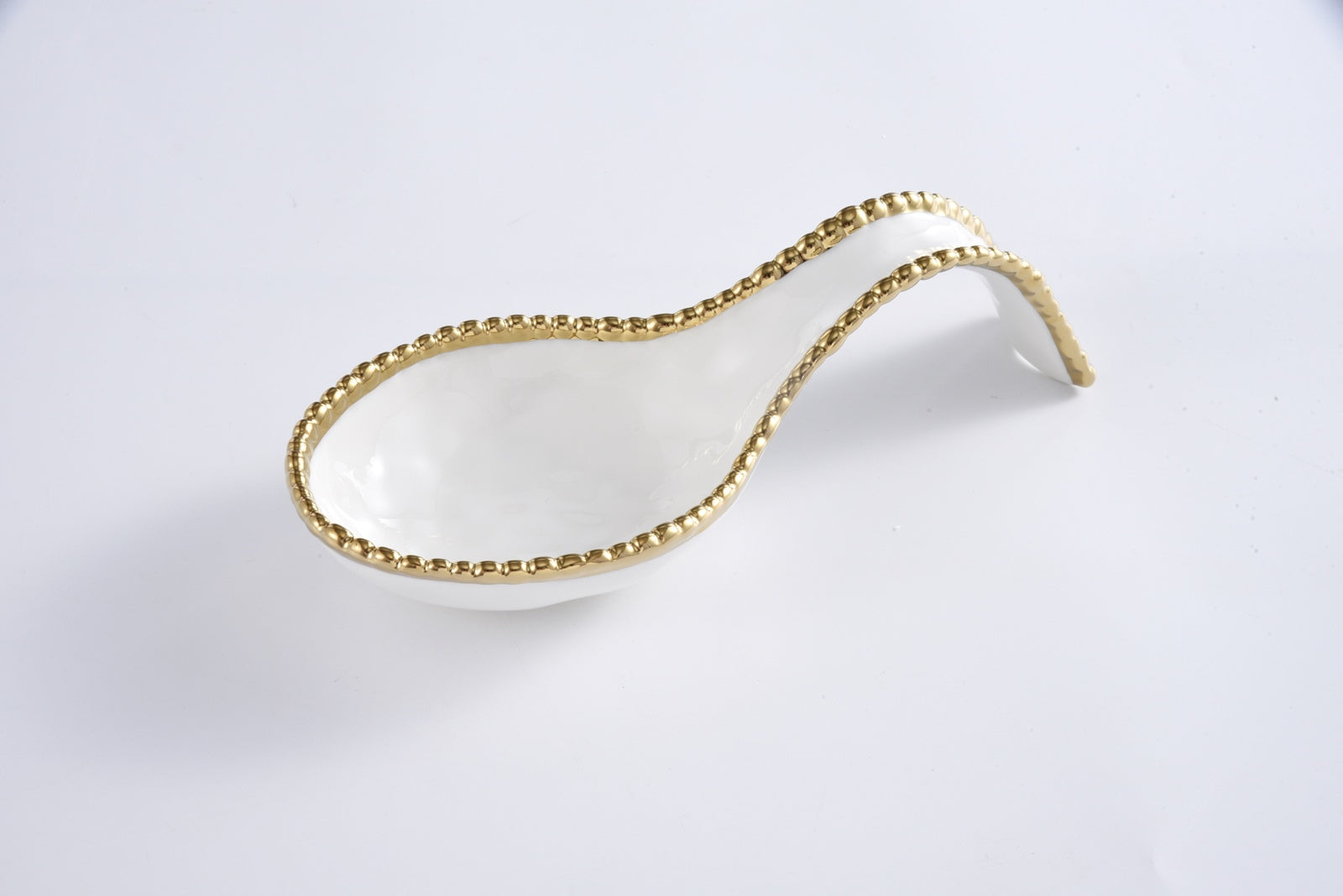 Golden Salerno White Spoon Rest with Gold Beads