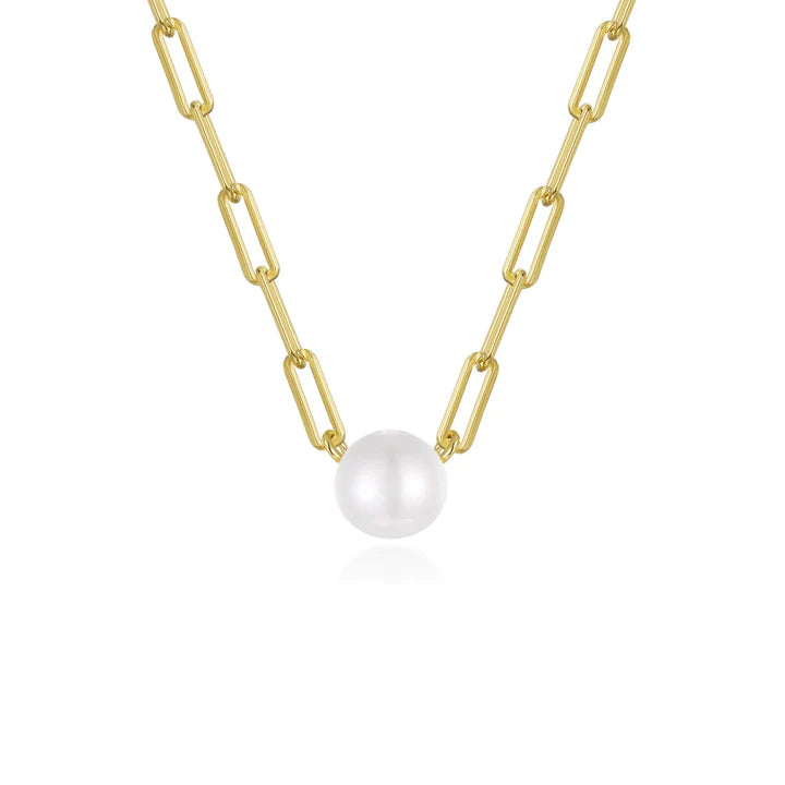 Paperclip Necklace with Cultured Freshwater Pearl