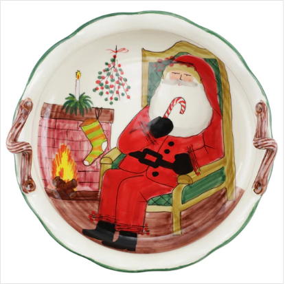 Old St. Nick Handled Scallop Large Bowl w/ Fireplace