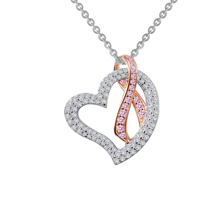 Pink Ribbon Heart Pendant Necklace