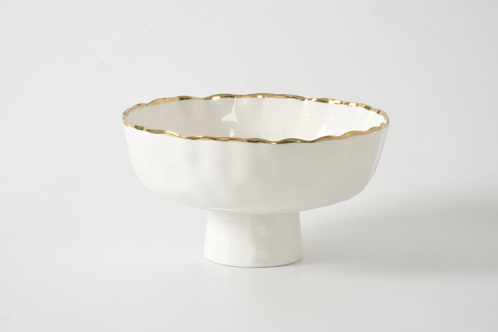 Portofina Medium Footed Bowl White with Gold Trim