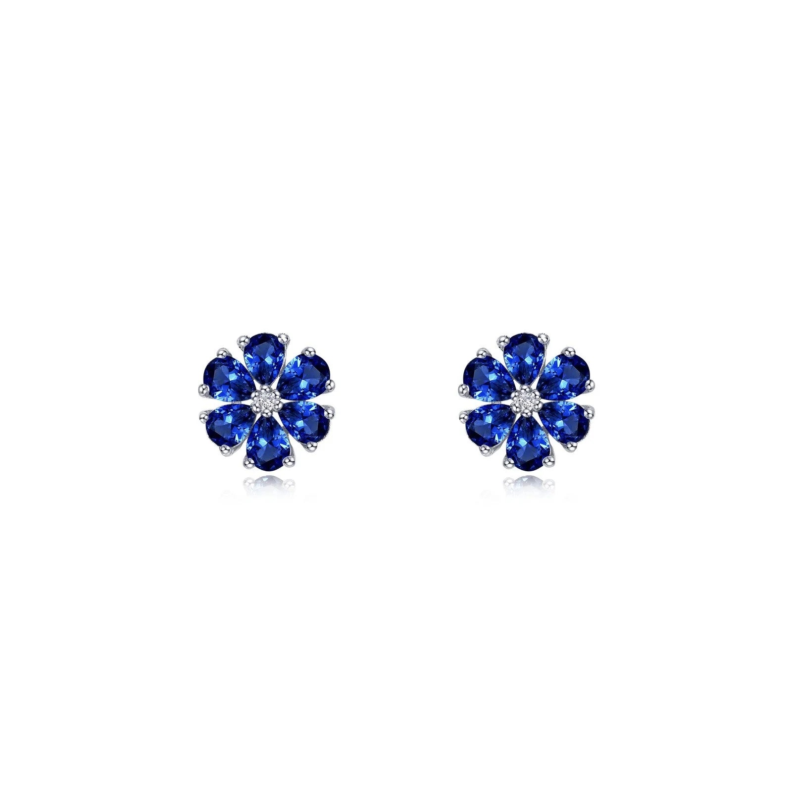 Fancy Lab-Grown Sapphire Flower Stud Earrings