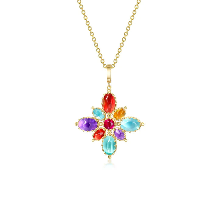 Fancy Lab-Grown Sapphire Flower Necklace