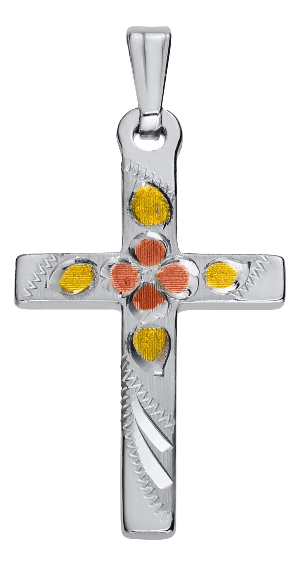 Adult Sterling Silver Cross with Tri-Color Flower